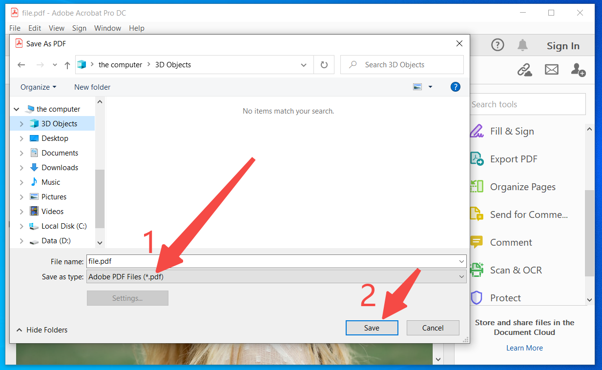 how to convert JPG to PDF on Win 10 with Adobe step3