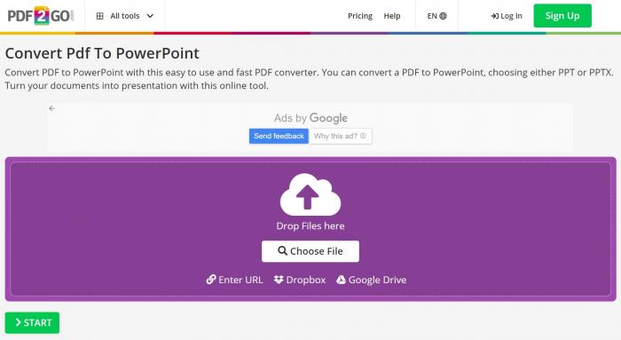 converting pdf to ppt with pdf2go