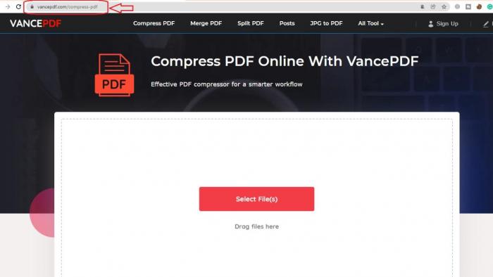 How to compress PDF without losing quality with VancePDF step 1