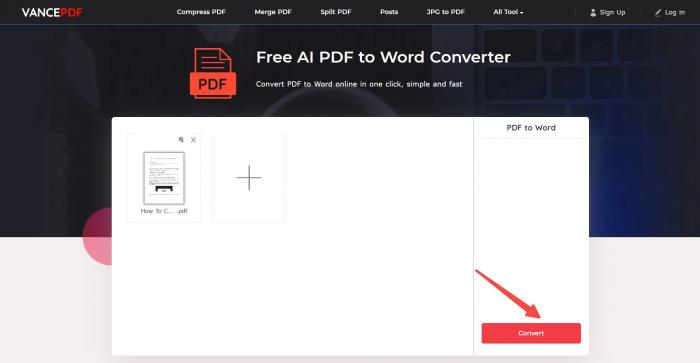 Change PDF To Word Free With VancePDF PDF to Word step 2